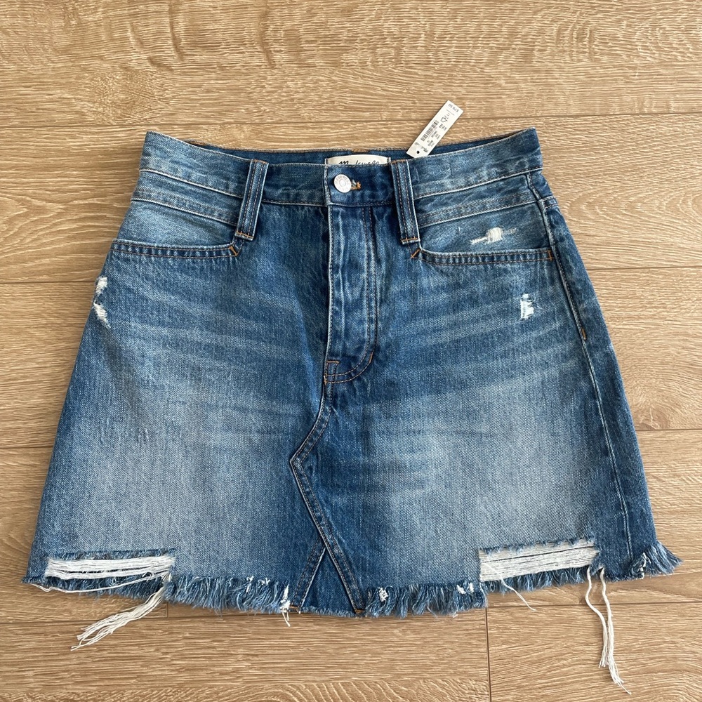 Madewell Rigid Denim Straight Mini Skirt: Destructed Edition. Size 26, NWT!